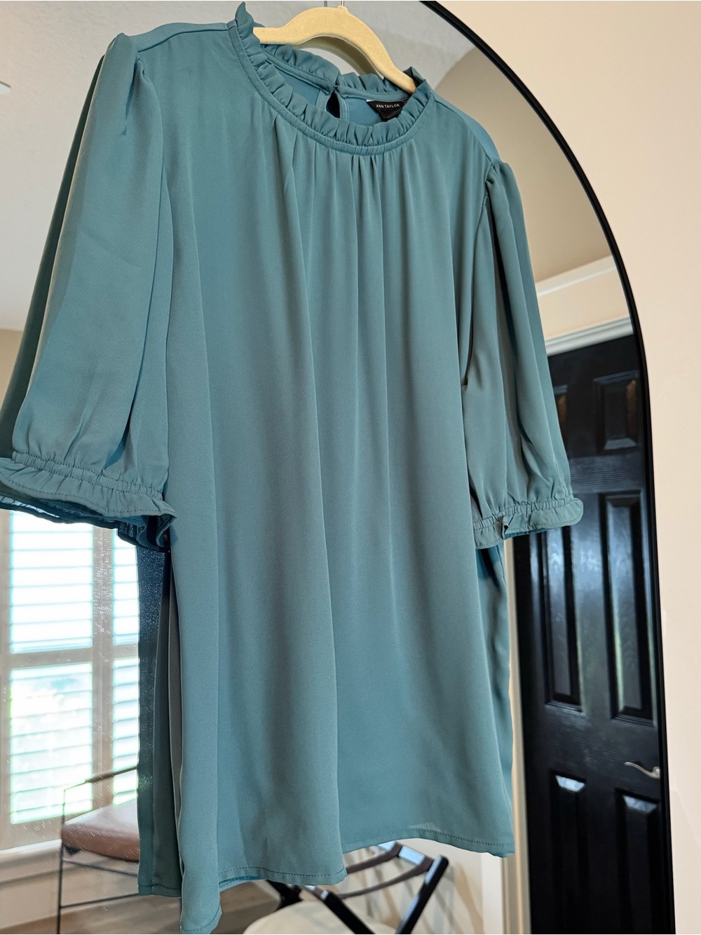 Ann Taylor Teal Ruffle-Neck Blouse
